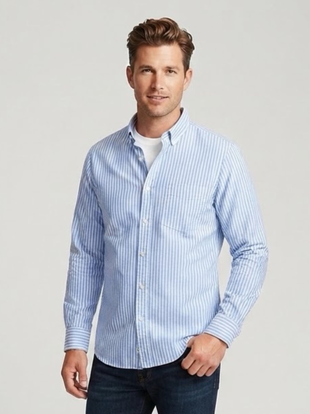 Crown & Ivy Blue Stripe Button-Down Shirt Men's M Classic Fit Long Sleeve